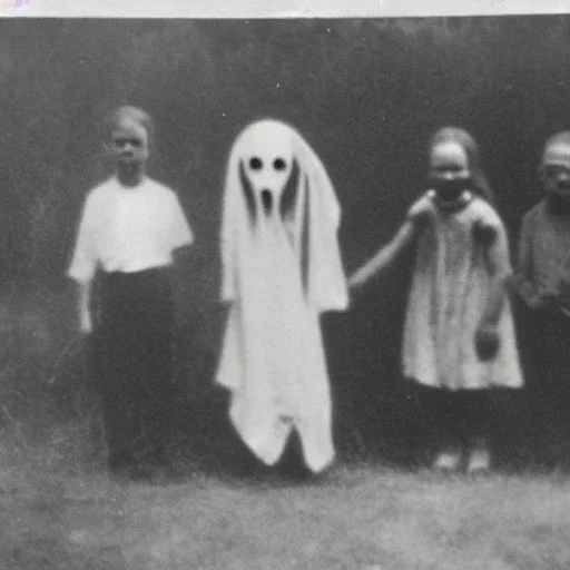 old photo Eerie ghost dog with people