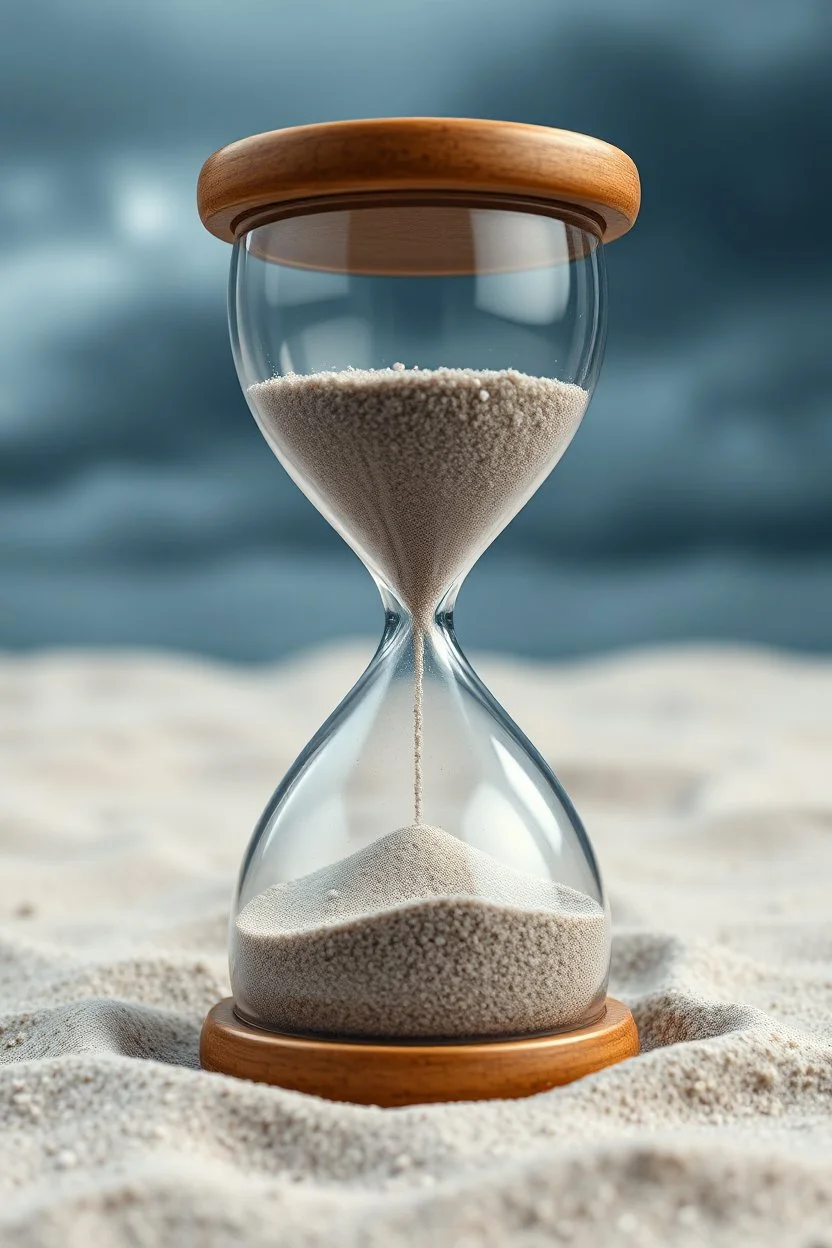 Sand clock with no sands full of small tiny regular clocks in Side the sand click instead of sands , on a cloudy stormy background with universe back ground look like time within time for eternity , great picture with high resolution and 4k quality