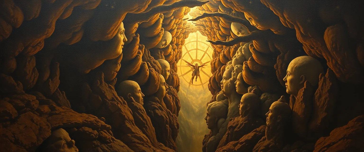 master oil painting by Rembrandt, escape route from our dimensions, hidden by the demiurge