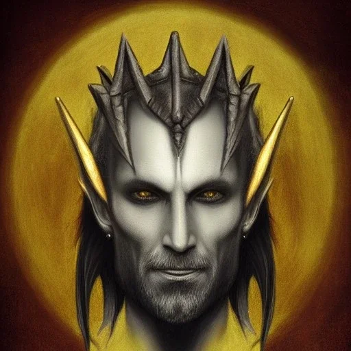 Portrait of Lucifer looking like Nergal from Behemoth symmetric realistic with golden crown