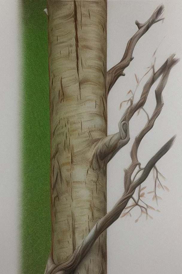 Realistic drawing with colored pencils of a tree on a white background