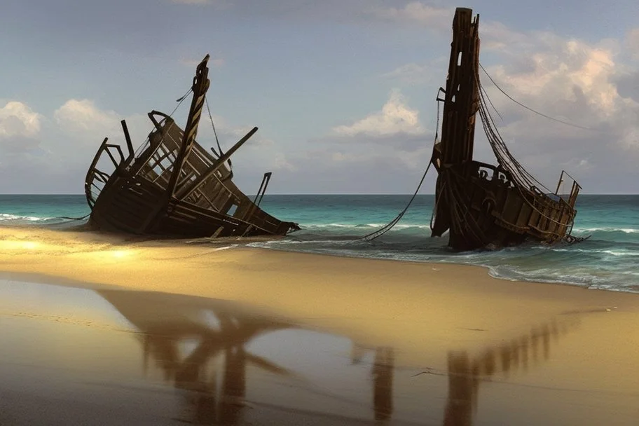 A shipwreck on a beach that has a camp on it