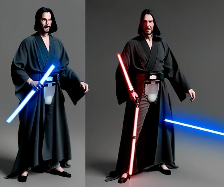 Star wars animation, Keanu reeves, Jedi robe, holding lightsaber, hands, gauntlets