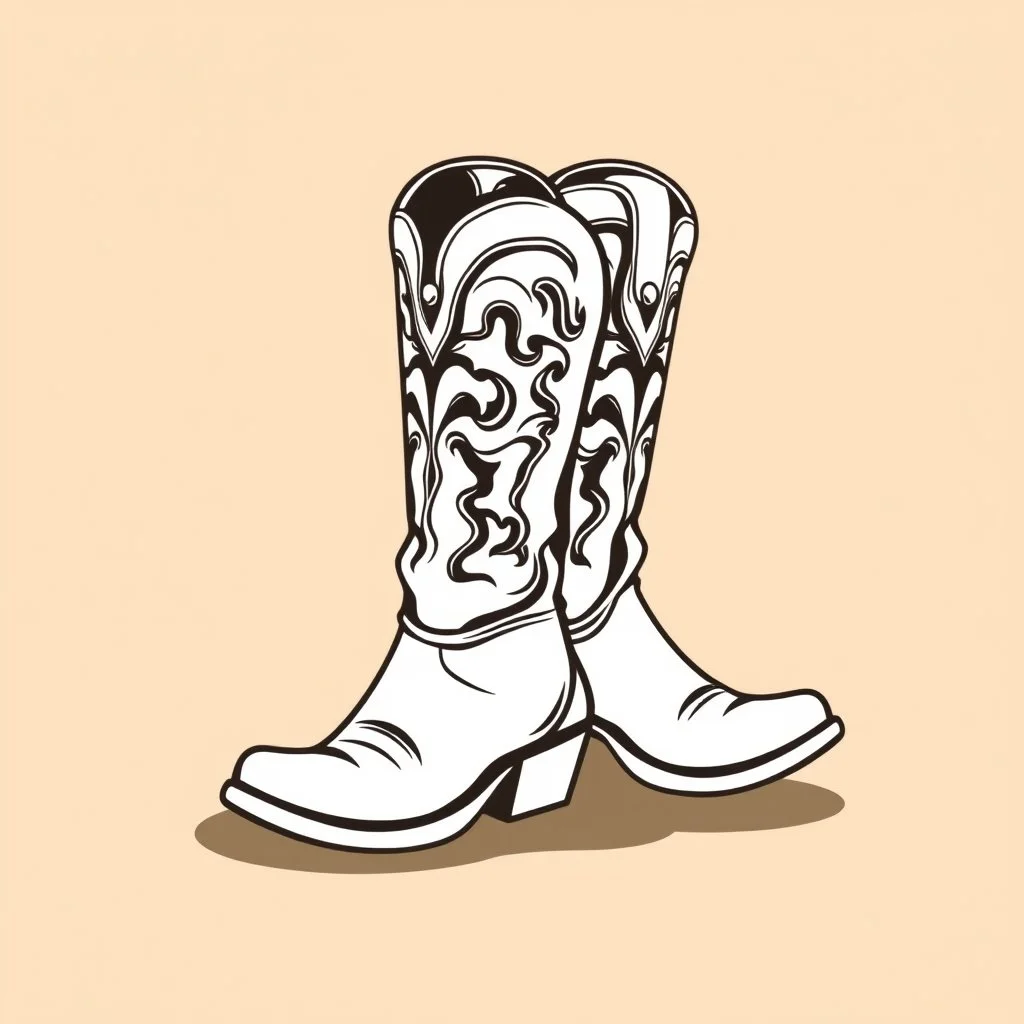 a pair of dancing cowboy boots with spurs, side view simplified, graphic element clip art vector