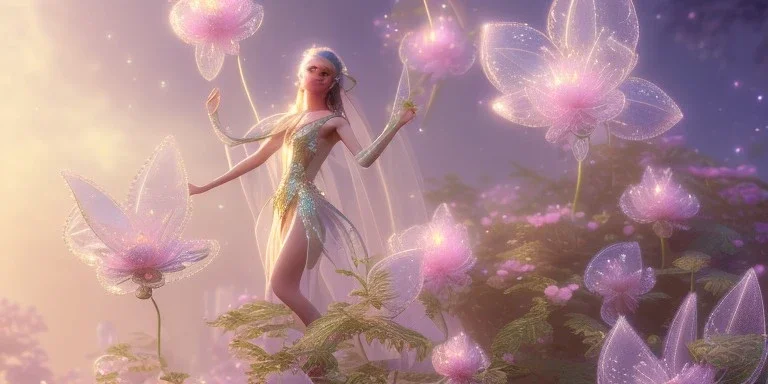 crystal subtle flower in a galactic ambiance beautiful fairy, transparent, delicate colors, in the foreground, full of details, smooth，soft light atmosphere, light effect，vaporwave colorful, concept art, smooth, extremely sharp detail, finely tuned detail, ultra high definition, 8 k, unreal engine 5, ultra sharp focus