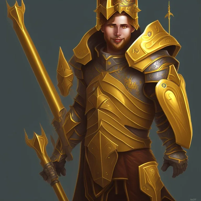 a paladin wearing golden armor without a helmet