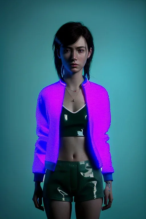 Ultra Realistic image, 25 years old brunette woman, portrait, small stature, small chest, yakuza full body tattoo, transparent latex coat, rain, fog, hot, dark, leds, neon, cyberpunk, vibrant color, highly detailed, art stations, concept art, smooth, unreal engine 5, god rays, ray tracing, RTX, lumen lighting, ultra detail, volumetric lighting.