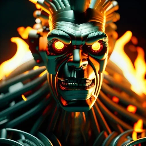 octane render of a metallic frankenstein's monster on fire, boris karloff, finely detailed