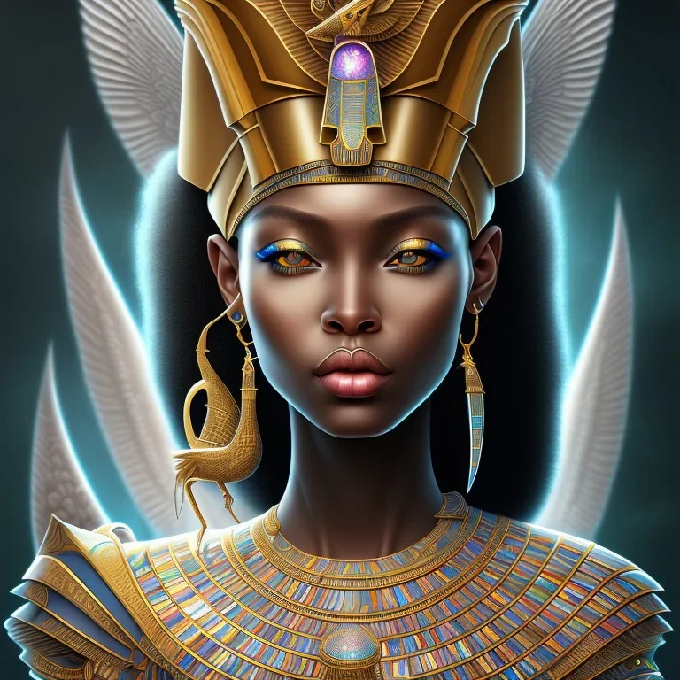 sango fantasy, fantasy magic, intricate, sharp focus, illustration, highly detailed, digital painting, concept art, matte, masterpiece head sexy view black African beauty black afro hair earth lady silver falcon head Egyptian princess pyramid sphinx background