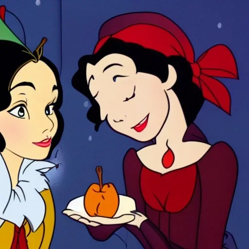 Snow White meets a witch selling poisoned apples