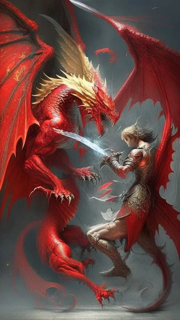 red dragon fighting an angel