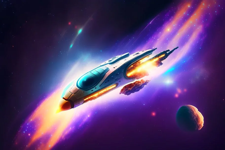 small spaceship cruising through the gAlaxy