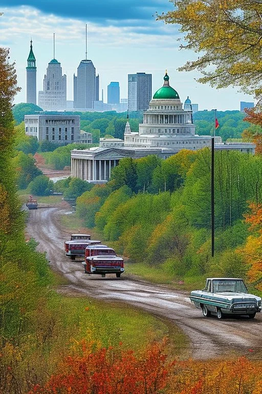 Post-apocalyptic version of the city of Madison, Wi. Photorealistic, color.