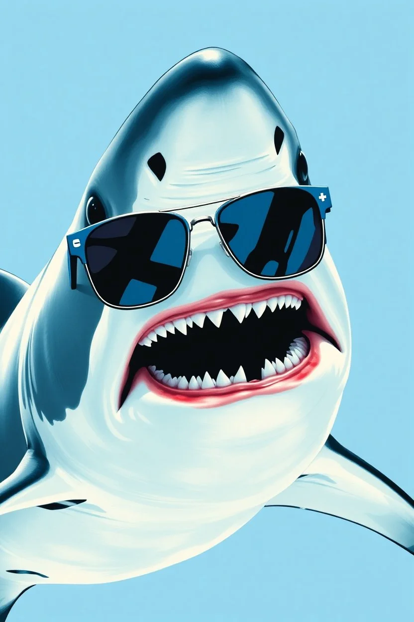 shark with sunglasses in the style of warhol