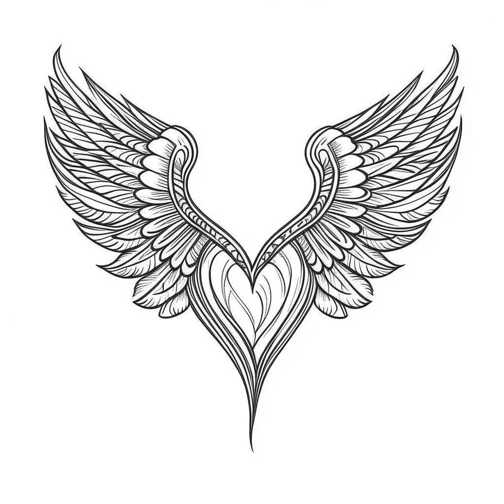 cute line drawing of a heart with wings against a white background.