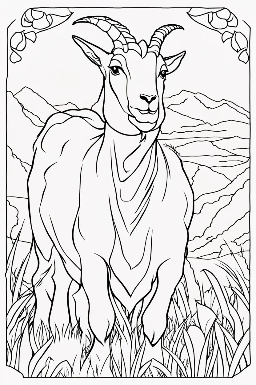 coloring page for kids, SHE-GOAT, thick outline, low details, no shading, no color