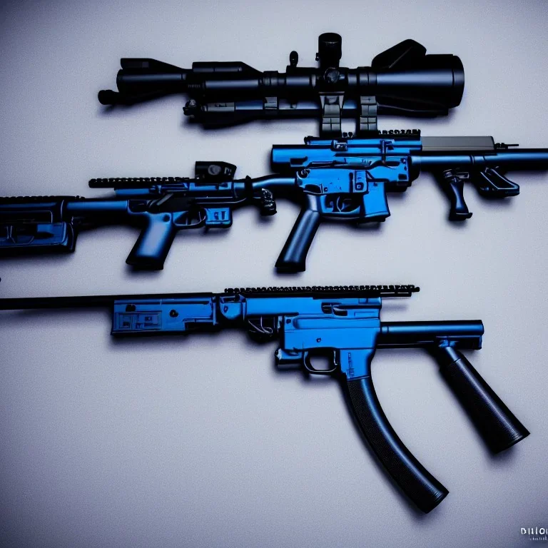 Modern rifle, blueprint, hyper realistic, photography, rays, amazing lighting