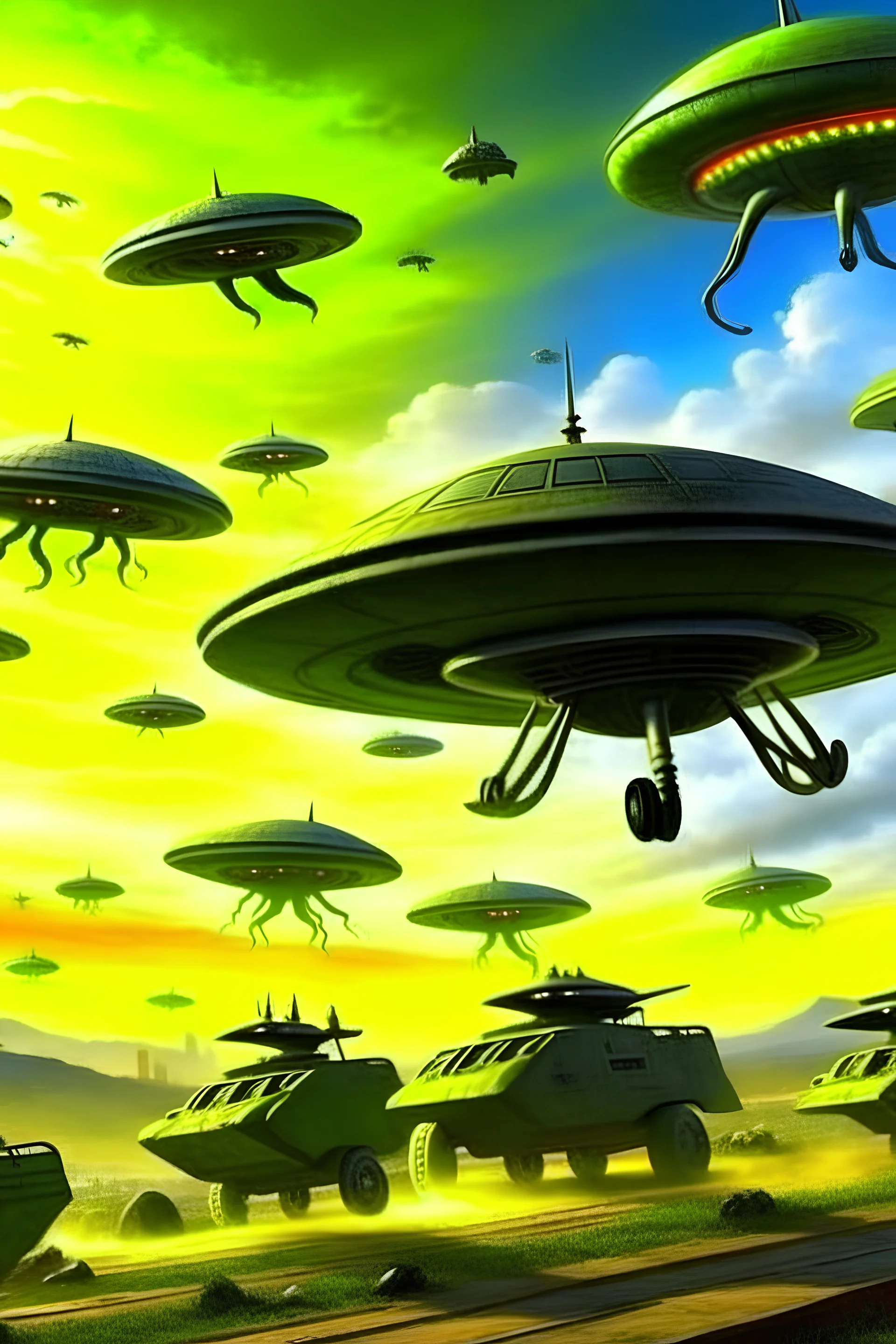 Battle aliens invade the earth and confront the planes