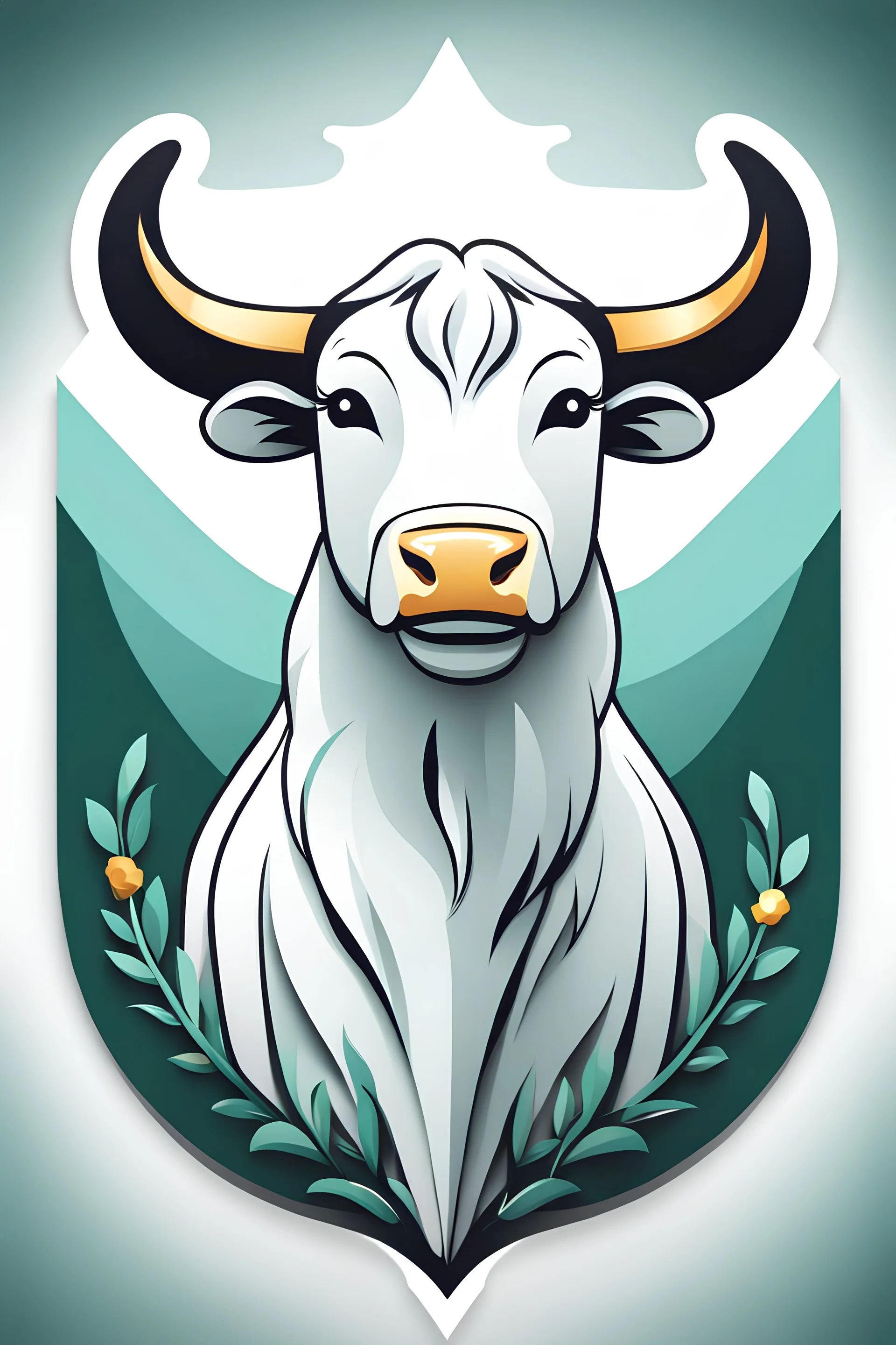 logo design, bunchy, 3d lighting, white ox, highly detailed face, cut off, symmetrical, friendly, minimal, round, simple, cute