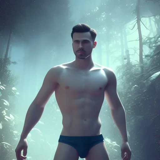 A man in briefs, unreal engine 5 volumetric lighting, intricate details, realistic style, 8k detail