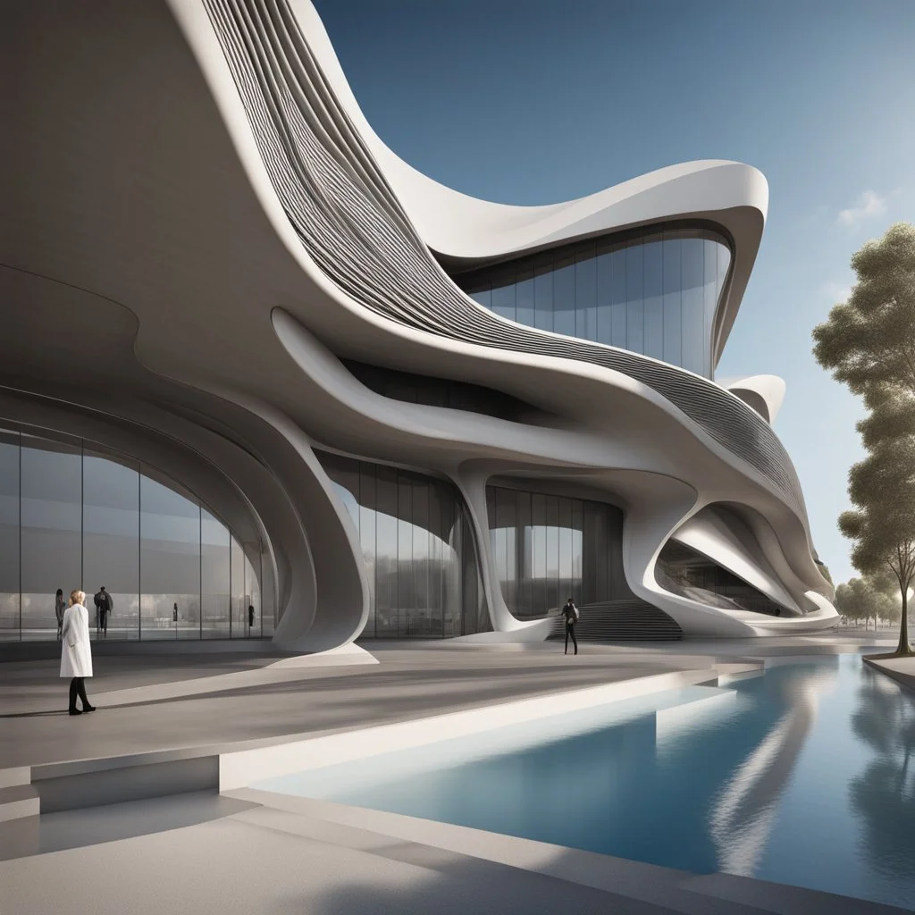 Museo de arte en forma de libros, futurista,arquitectura Estilo Zaha Hadid, calidad ultra, hiperdetallado, hiper realista, obra de arte, 8k 3D