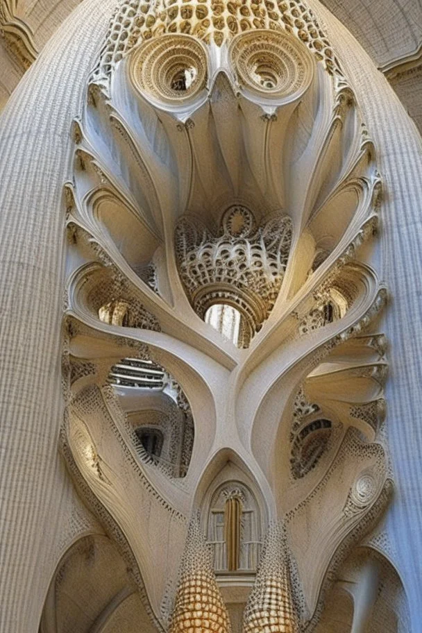 a cathedral in a vertical Nautilus shell by artist "Gaudi"