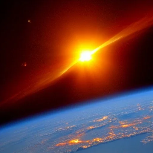 the sun rising over earth from space