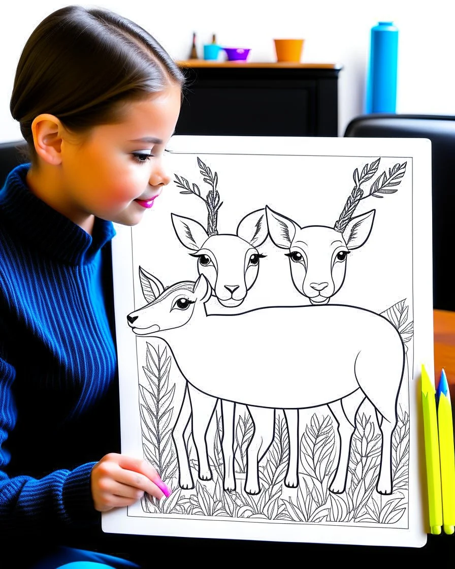 Transform your coloring pages into unique and personalized gifts! Check out a picture of two kids(4 years) showcasing their finished deer coloring page in a frame or as a gift for someone special.