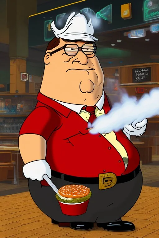 Peter Griffin smoking at a mcdonalds