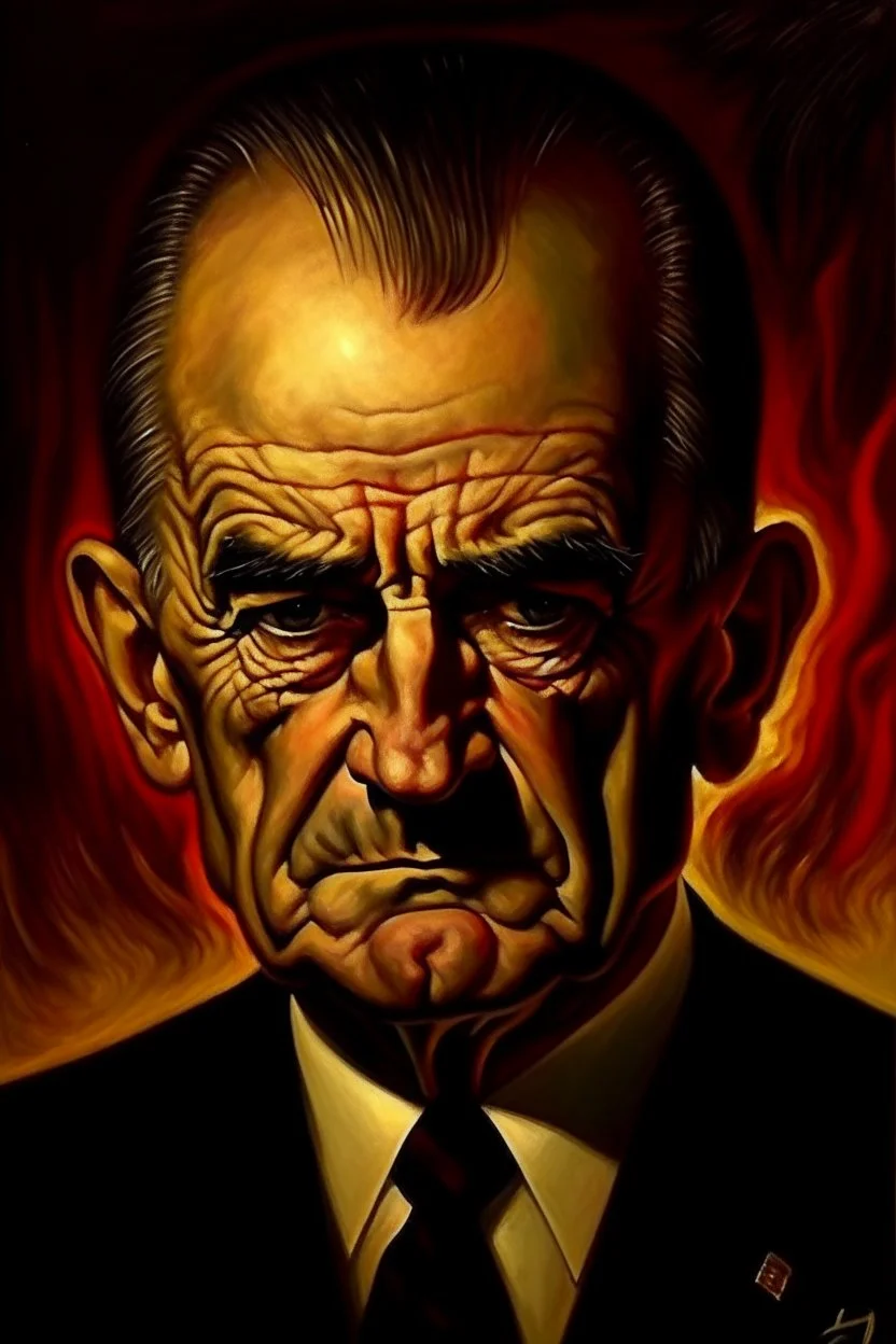 President Lyndon B. Johnson painted as demonic devil serial killer