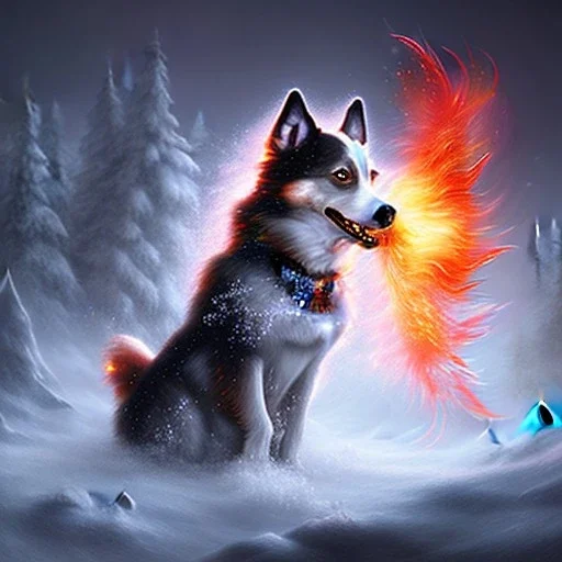 romantic fantasy spray painting, william Turner,snow boarding storm dog, big jump fire explosion