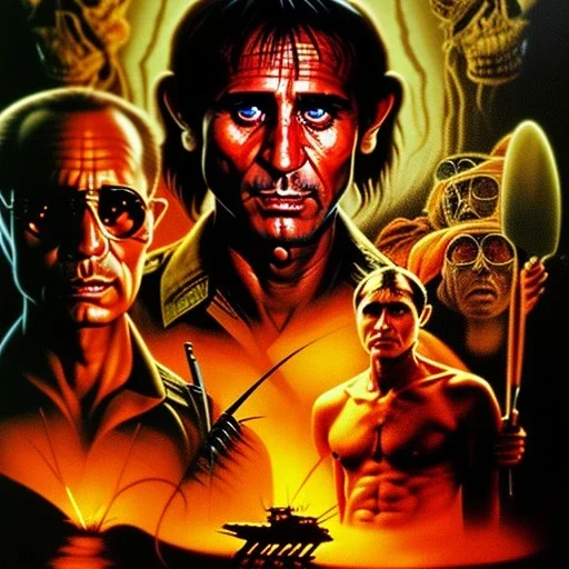famous scene from the movie "apocalypse now", with "rambo" on the picture