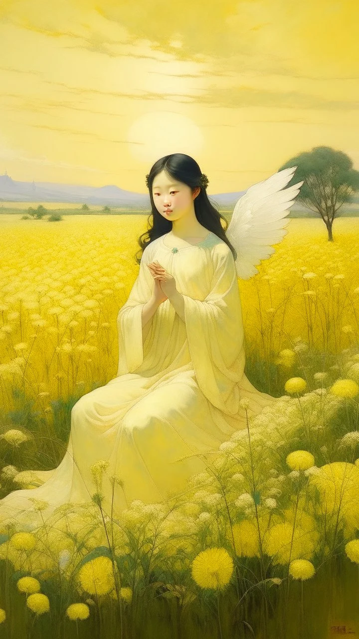 A light yellow angelic heaven with a field painted by Cai Jia