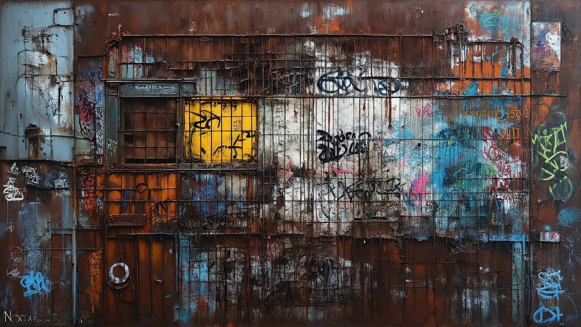 A boldly modern take on urban decay, the Nouveau Realisme artwork captures the gritty beauty of a city landscape in rich detail. Through a painting, photograph, or mixed media piece, intricate layers of graffiti-strewn walls and rusted metal convey a sense of raw authenticity. Each color-drenched corner and weathered surface exudes a striking, almost tangible presence, showcasing the artist's skill and vision.