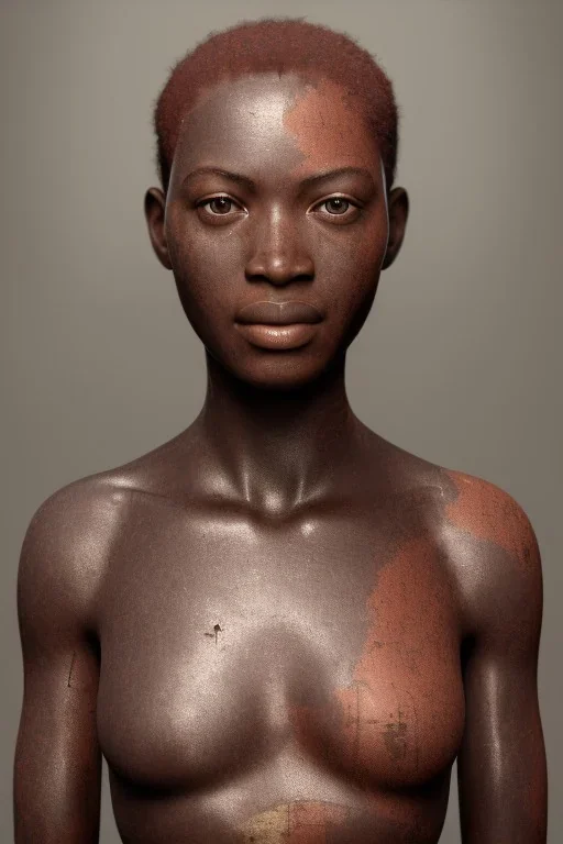 african portrait, rusted clocks, rust, scaffolding, perfect face, high detail