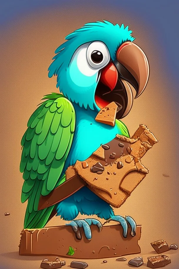 Cartoon parrot eating Chocobar