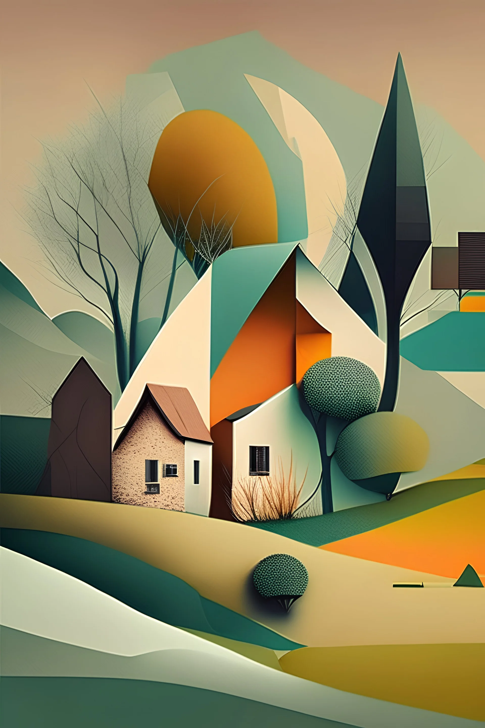 Landscape & houses , abstract style