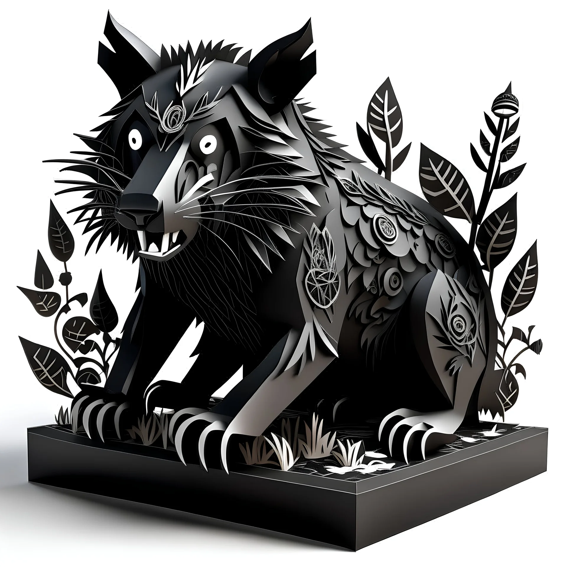 Tasmanian Devil ornate Papercraft, popup book, soft shadows, ambient occlusion, monochromatic