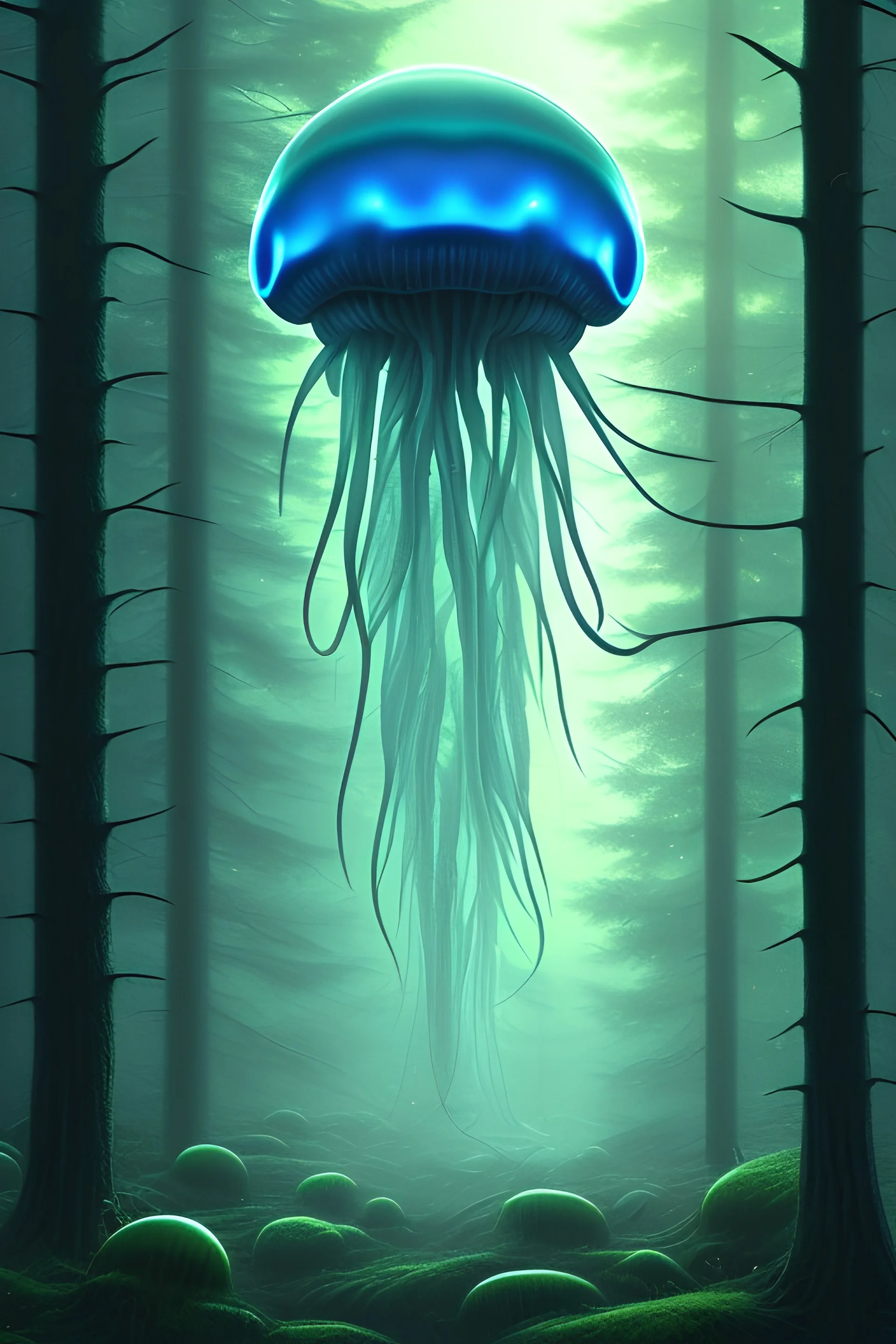 Alien Jellyfish, Forest, Night