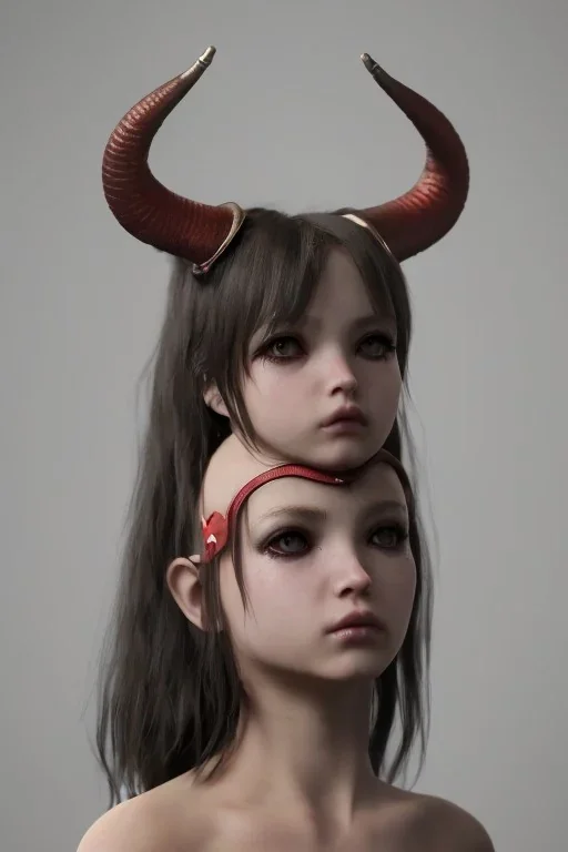 girl demon horns small sad eyes darkness body sacred soldier