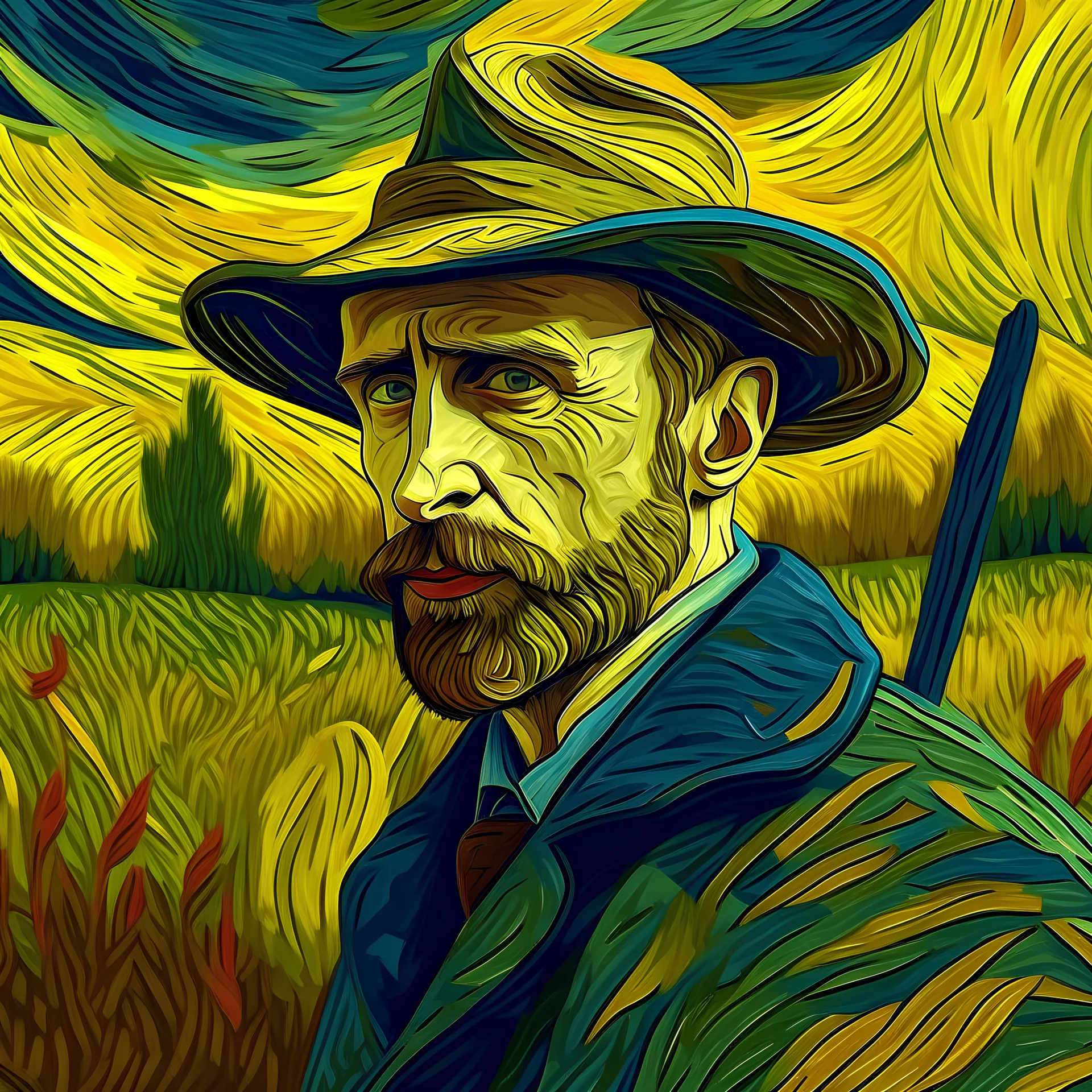 diseño de publicidad de curso de ingles al estilo de Van Gogh