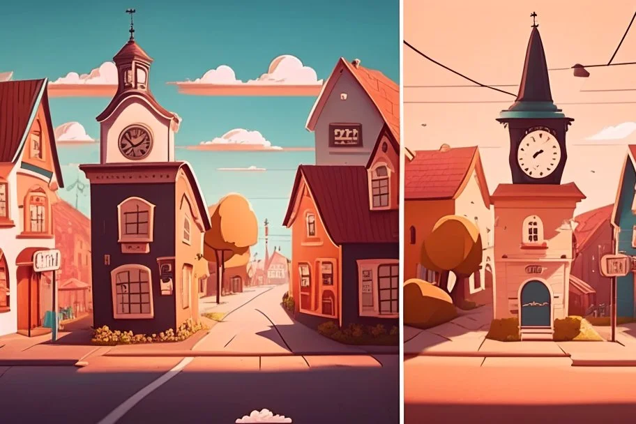 A walk through diffrent time zones of a cute little town