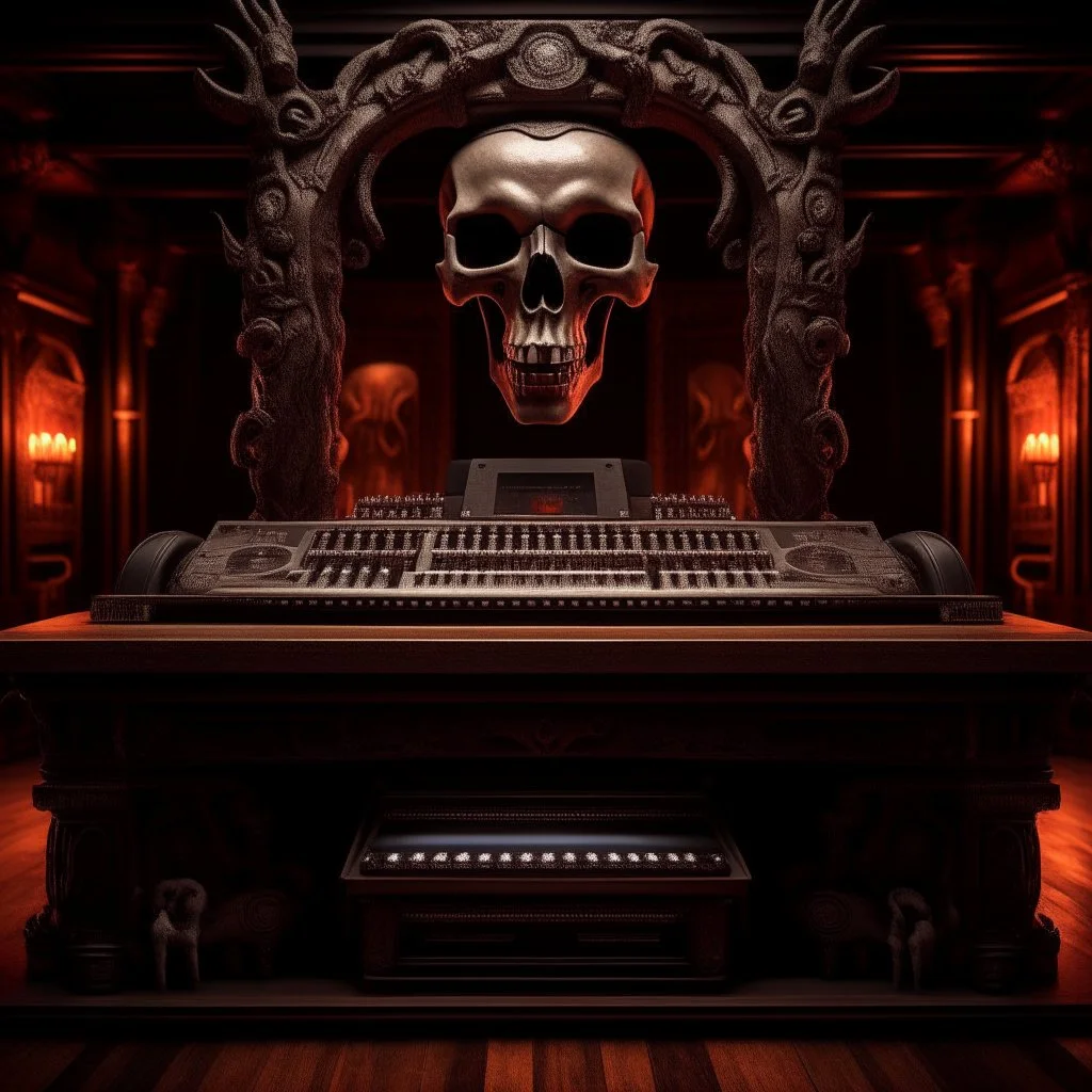 DJ of the damnded, insanely detailed DJ booth in hell, MID set, speakers and equipment made of bone, anatomically correct, add more skulls in th audience, photorealism, vray, 8k 3d https://stablecog.com/generate?o=a67b60e0-edd2-418d-9744-d1d585055d7f