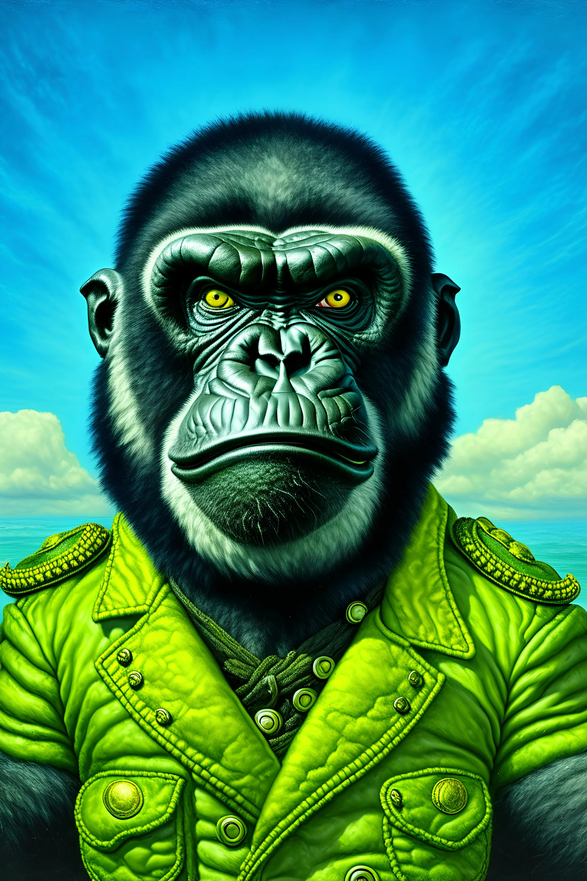 Gorilla-folk pirate portrait of the first man to fly in the ocean