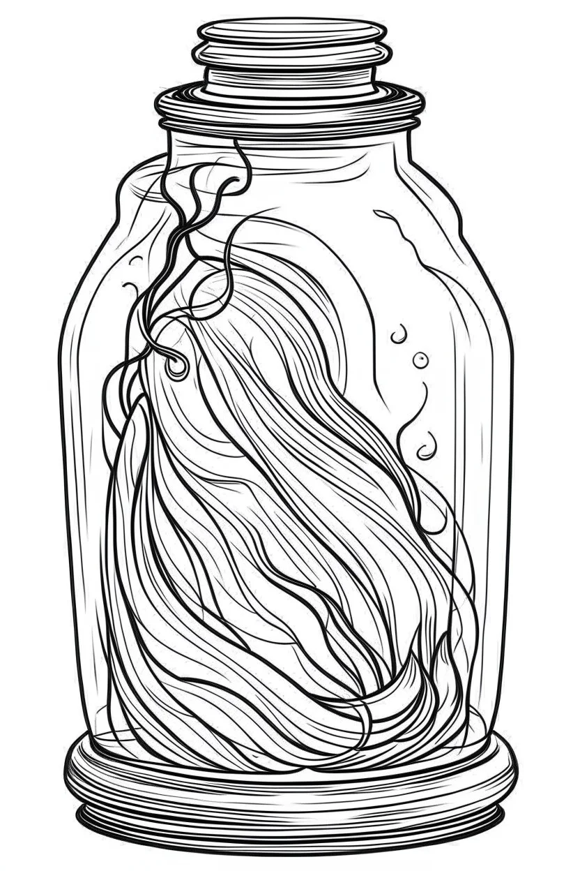 ghost stuck in the jar idea, line art, background, vector, svg, black outline on white background, leave plenty of white space beetween lines for coloring, tattoo style, tattoo idea,full body, minimalist