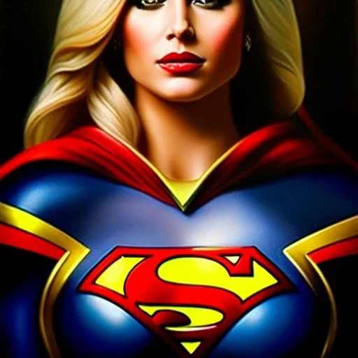 portrait of beautiful busty Supergirl painting by Brom , oil on canvas, cinematic composition, extreme detail,fit full head inside picture,8k