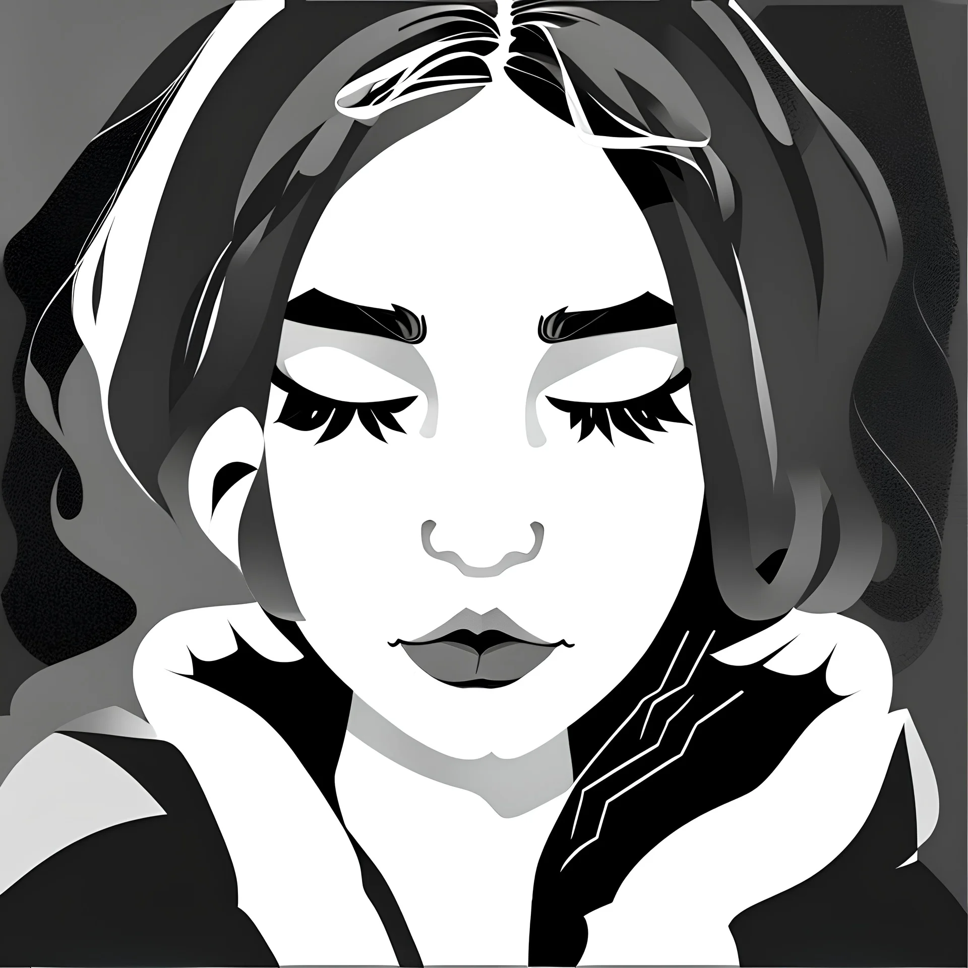 B&w, vector drawing, girl, depressed, fall in a sleep,