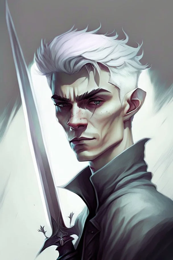 noble swordman very short gray hair demi-fiend