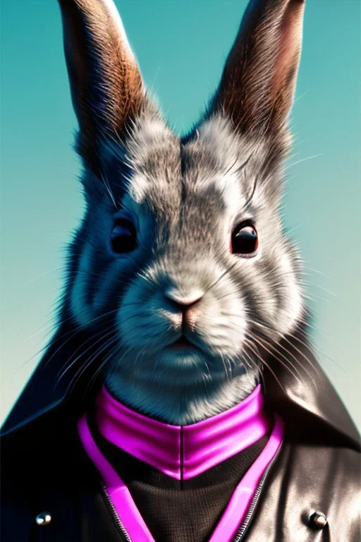 Medium Close Up Portrait, Front image. cyberpunk, rabbit mask, Chinese man, pink long hair. latex, glossy suit. Pink, black, white, color. Mad max style. Color background, photo studio. Avatar image, highly detailed, concept art, smooth, unreal engine 5, god rays, ray tracing, RTX, lumen lighting, ultra detail, volumetric lighting, 3d, finely drawn, high definition, high resolution.