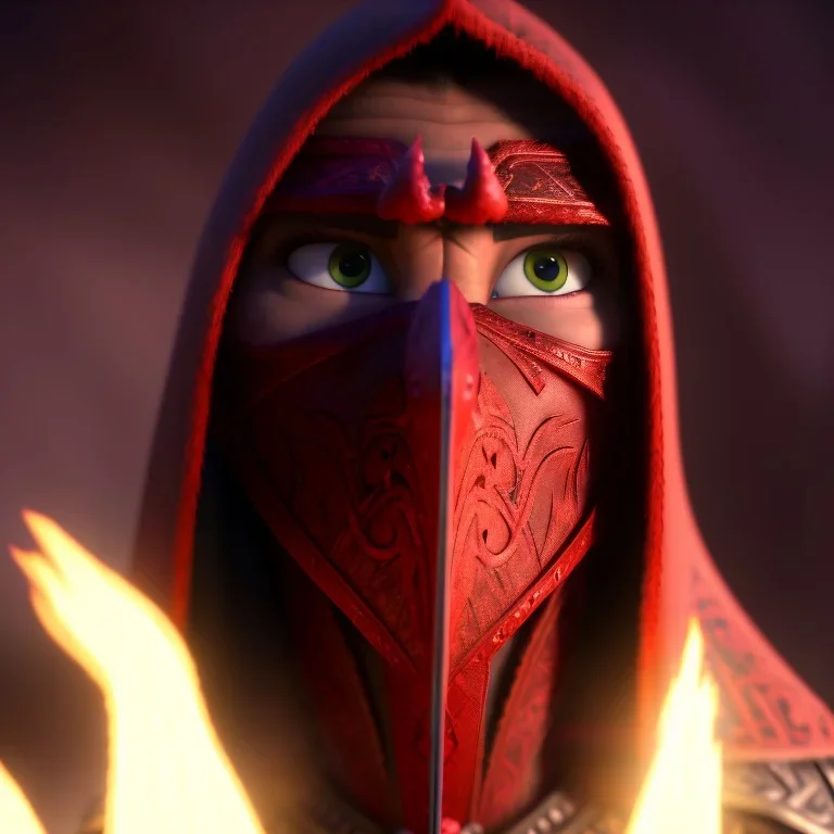 warrior in the blood walking into the flame, cinematic, HDR, highly detailed, mask cover whole face and hood, scull mask, ProPhoto RGB, Half rear Lighting, nsane details, intricate details, 32k, Super-Resolution, DOF, Color Grading, Depth of Field, ghost, messenger of death, non photorealistic rendering